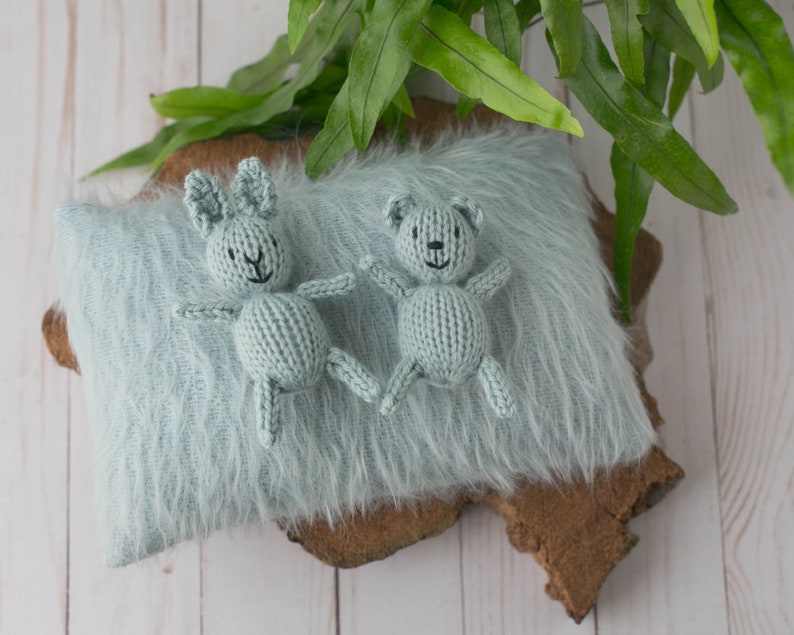 Pillow Stuffed Animal Photography Prop, Fuzzy Pillow, Knit Stuffed Bear, Knit Stuffed Bunny, Baby Shower, Newborn Session, Ready To Ship image 1