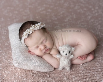 Bear Photography Prop, Baby's First Teddy, Knit Stuffed Teddy, Prop for Newborn Session, Baby Shower Gift, Ready to Ship