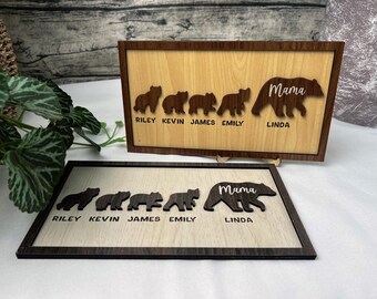 Personalized Mama Bear with Kids Names Wooden Sign, First Mom Now Grandma Gift, Mother’s Day Gift, Grandma Gift from Grandkids