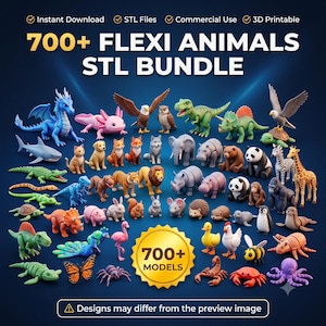 Pacchetto di oltre 700 animali flessibili in formato STL: modelli 3D articolati (download immediato)