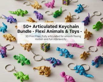 Paquete de más de 50 llaveros articulados STL, animales y juguetes flexibles, archivos STL para impresión 3D, llaveros para imprimir en el lugar, mini animales flexibles, archivos para impresión 3D