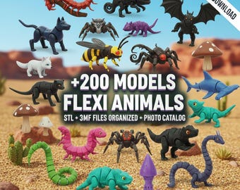 Más de 200 animales flexibles y modelos 3D articulados / Paquete enorme de STL / Paquete de mascotas flexibles / Descarga instantánea / Archivos para impresora 3D / Juguetes imprimibles