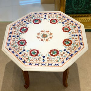Semi Precious Pietra Dura Marble Inlay Table | Marble Inlay Table for Hotel | Villa | Appartment