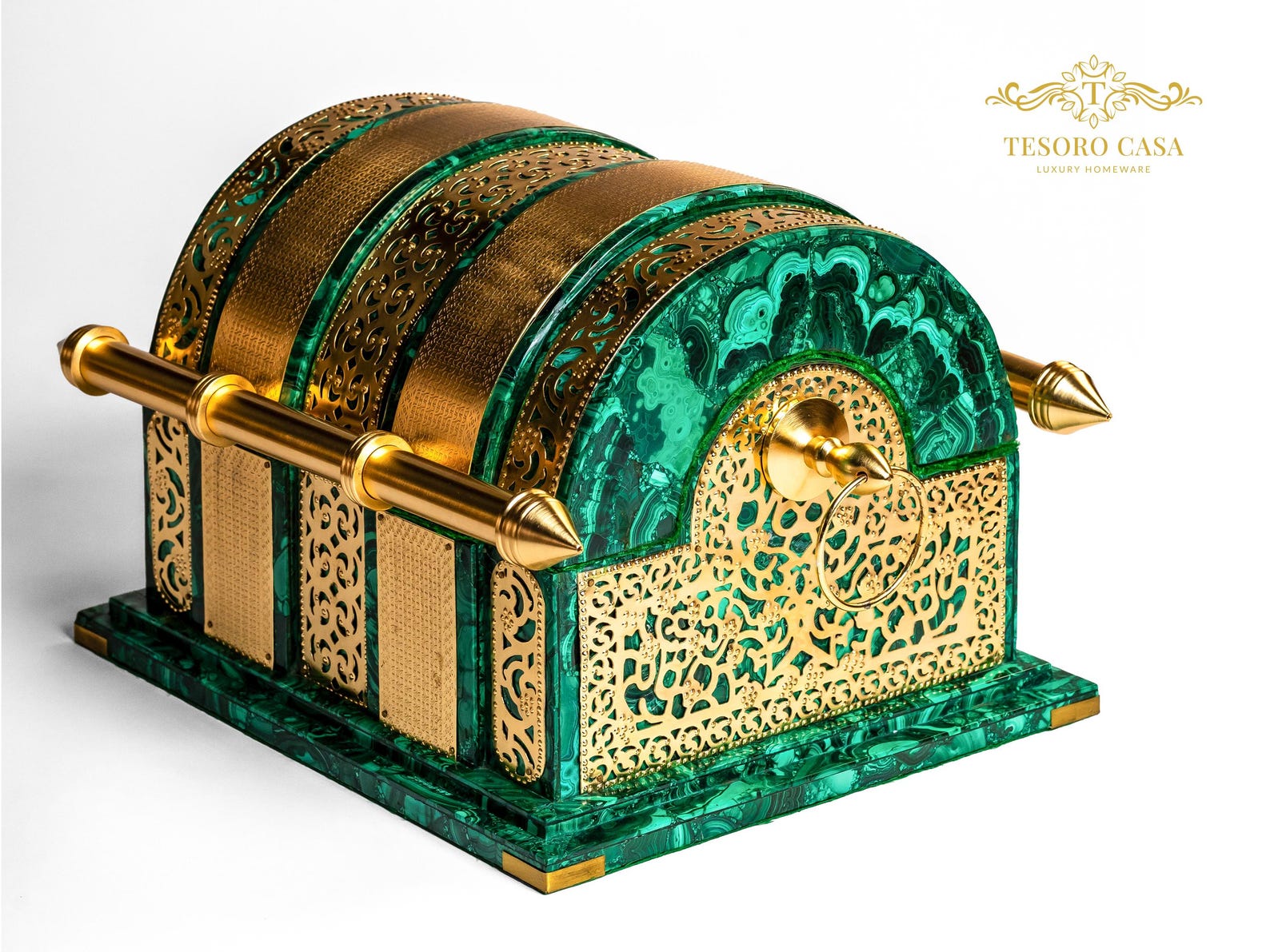 Malachite Oud Box Handcrafted Brass Luxury Arabic Storage
