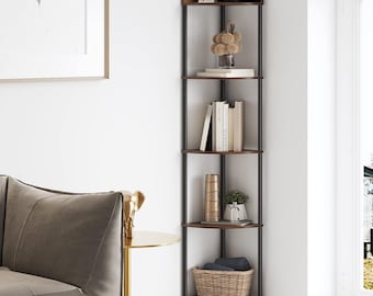 5 Tier Corner Shelf Stand, Industrial 65" Corner Shelves Display Shelf for Living Room Decor, Wall Corner Bookshelf Multi Unit Organizer