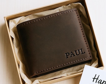 Portafoglio bifold in pelle personalizzato - Regalo personalizzato con incisione per uomo