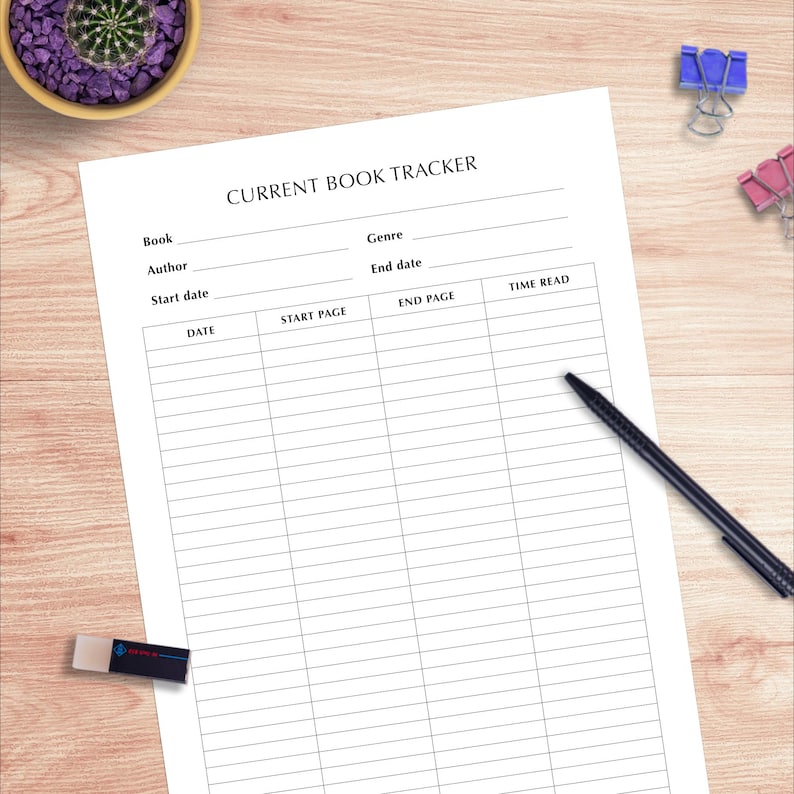 Current Trackers Current Book Tracker Printable | Reading Progress Log for One Book ...