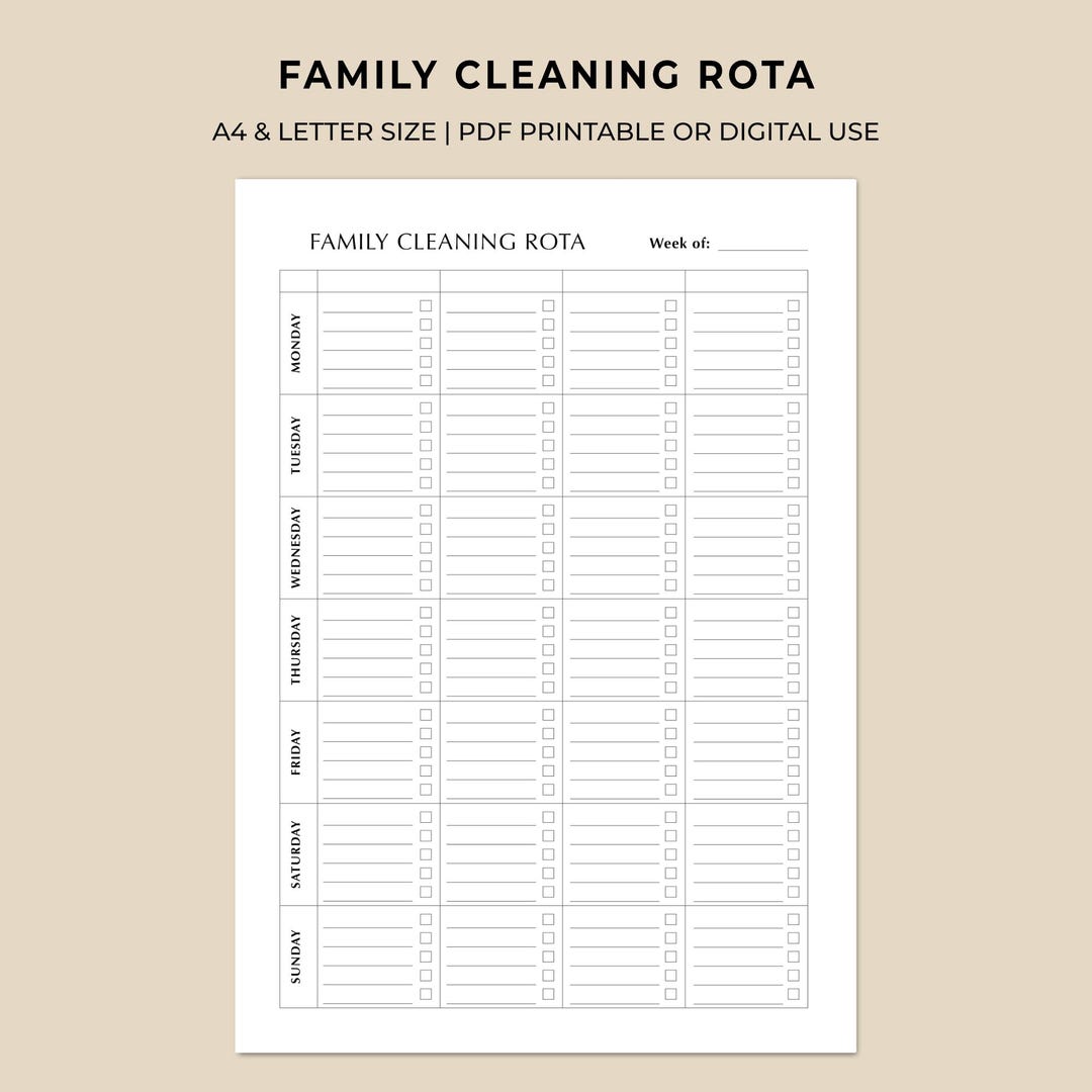 Family Cleaning Rota Printable | Weekly Chores Planner | Household ...