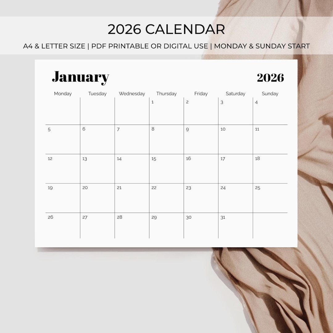 2026 Monatskalender zum Ausdrucken – Minimaler Monatsplaner im A4