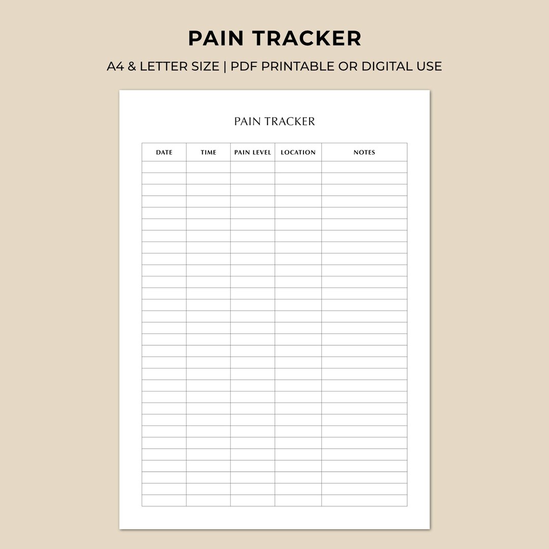 Pain Tracker Printable, Pain Record Sheet, Level & Location Tracking ...