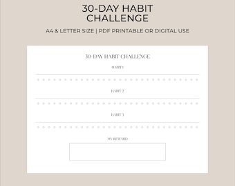 30-Day Habit Challenge Printable | Multiple Habits Tracker with Reward | Minimal Habit Tracker PDF