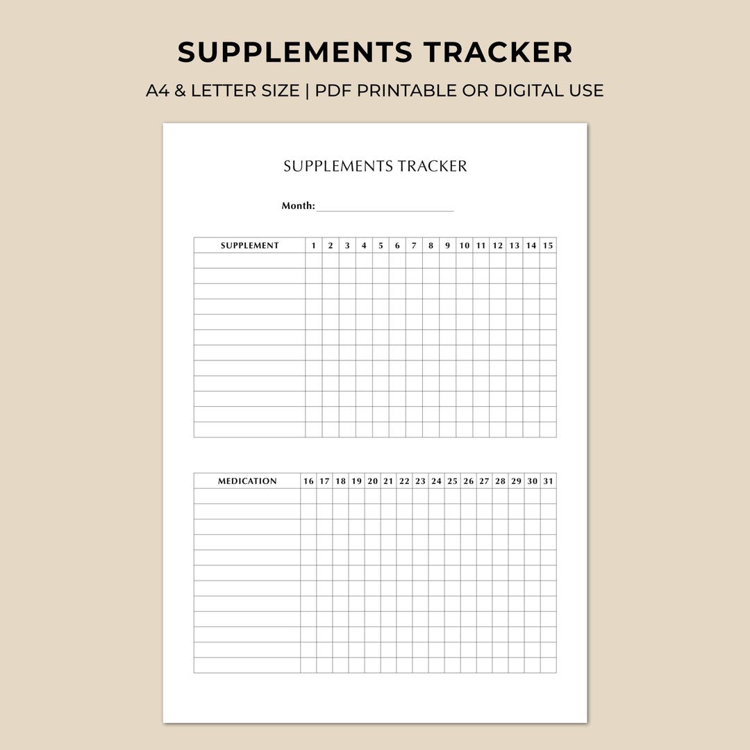 Supplement Sheet.pdf Supplement Tracker Printable, Monthly Vitamins Tracking, Daily ...