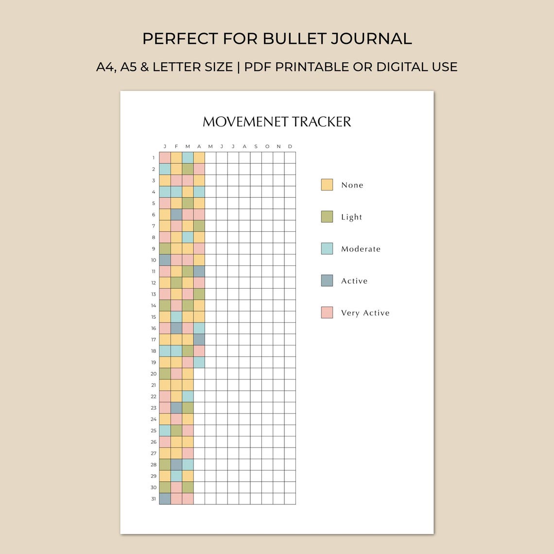 Motion Tracking Ruler Printable Movement Tracker Printable | Color Pixel Daily Movement & Activity ...