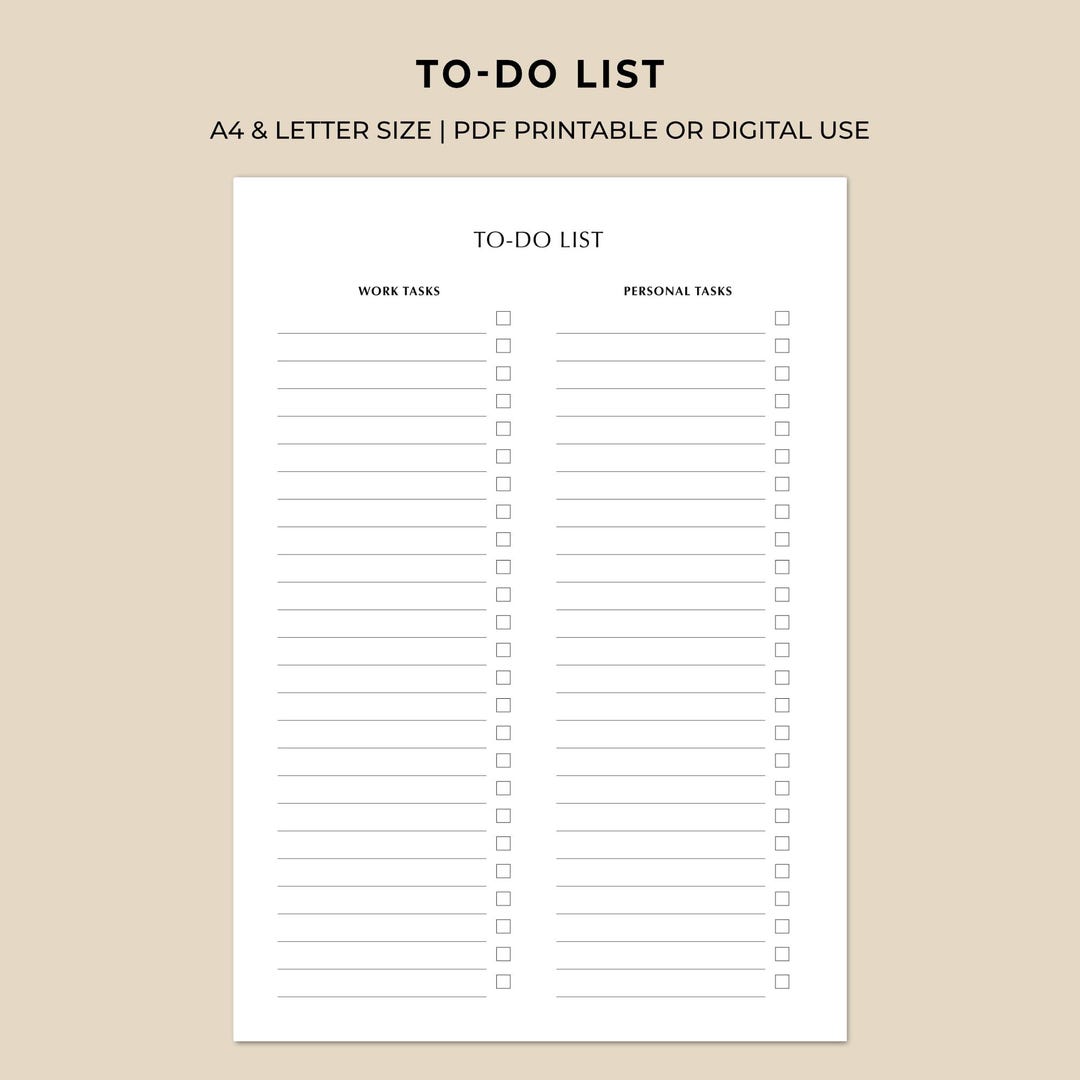 Work and Personal to Do List Printable, Split Task Planner ...