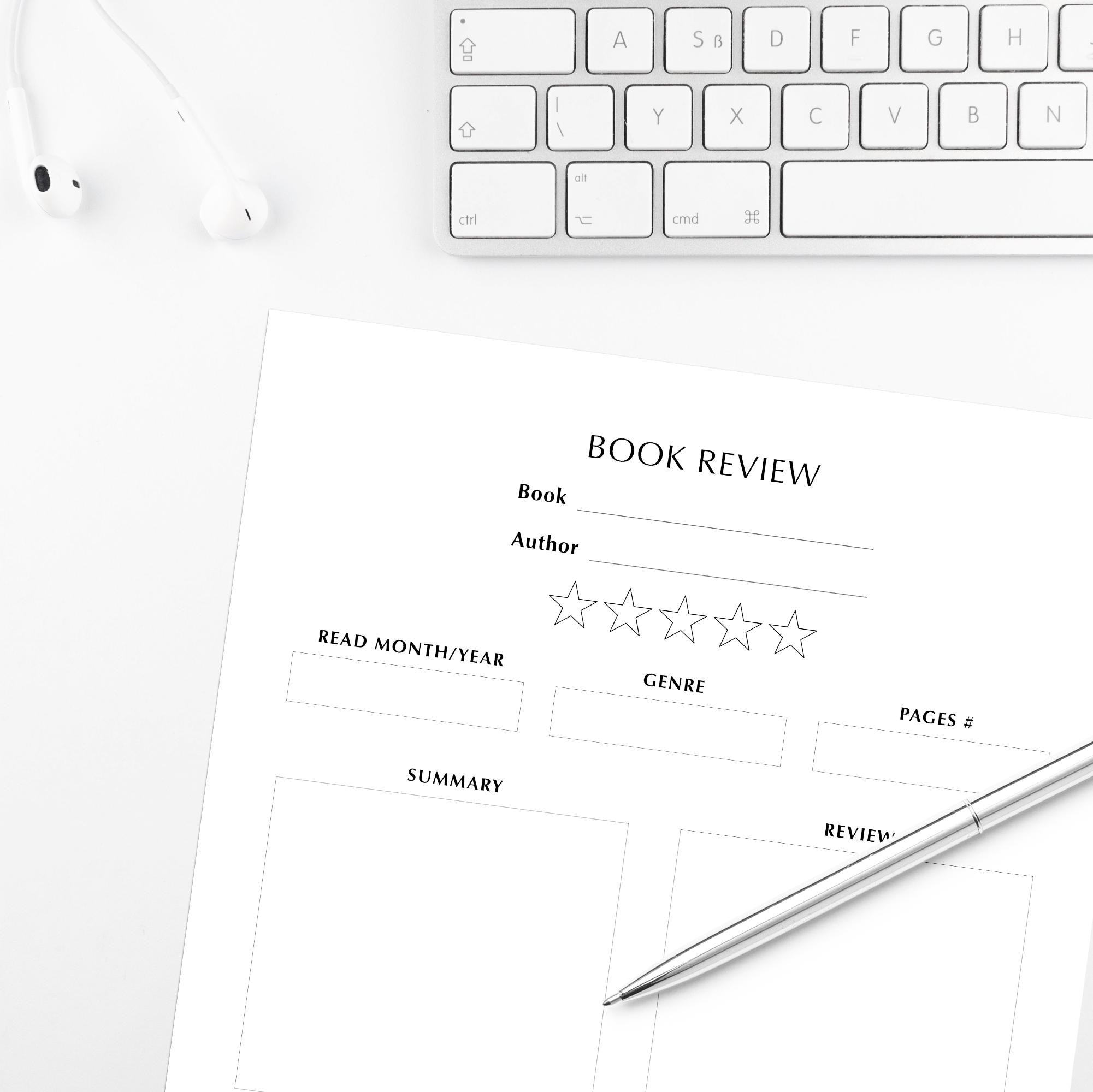 Book Review Printable Reading Journal Page | Books Summary & Rating - Etsy