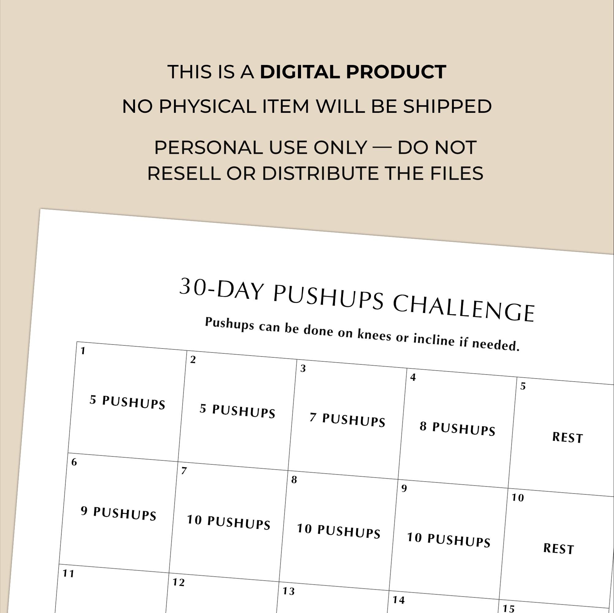30 Day Pushups Challenge Printable | Upper Body Home Workout Plan - Etsy