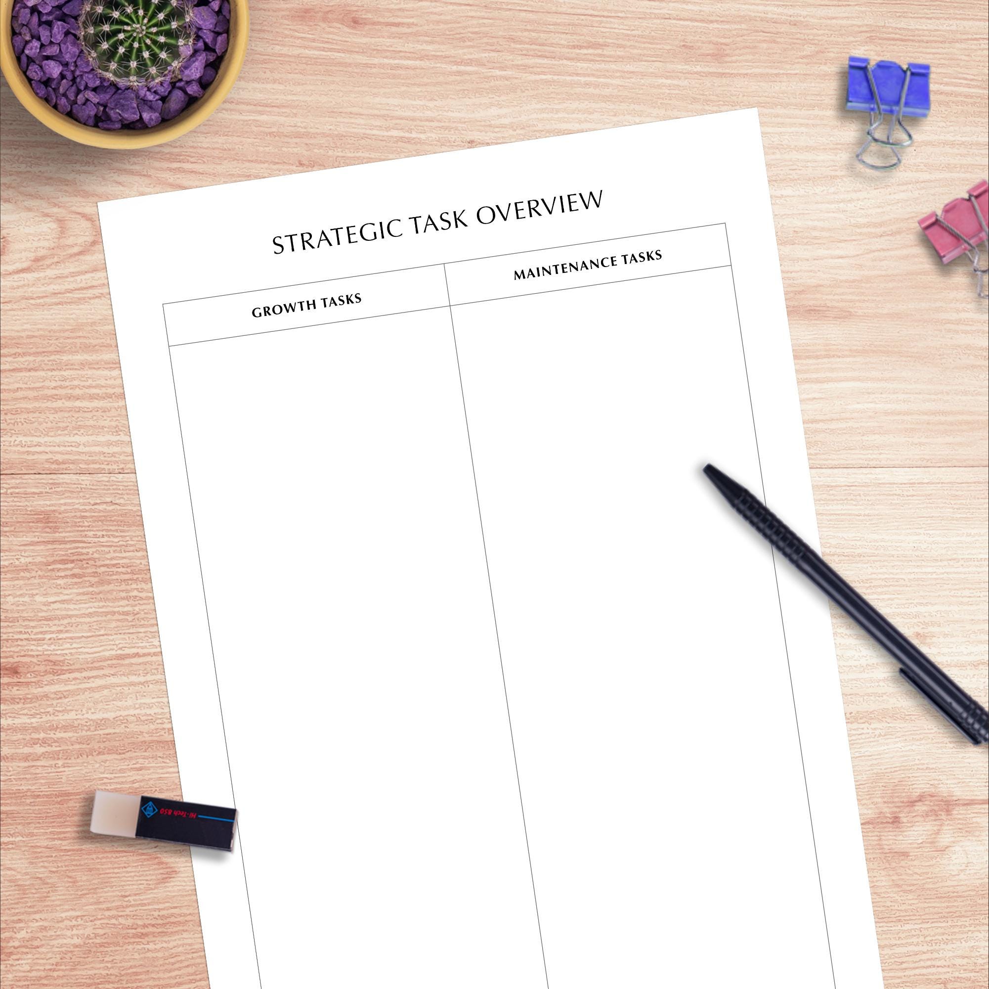 Strategic Task Categorization Printable | Growth Vs Maintenance Tasks ...