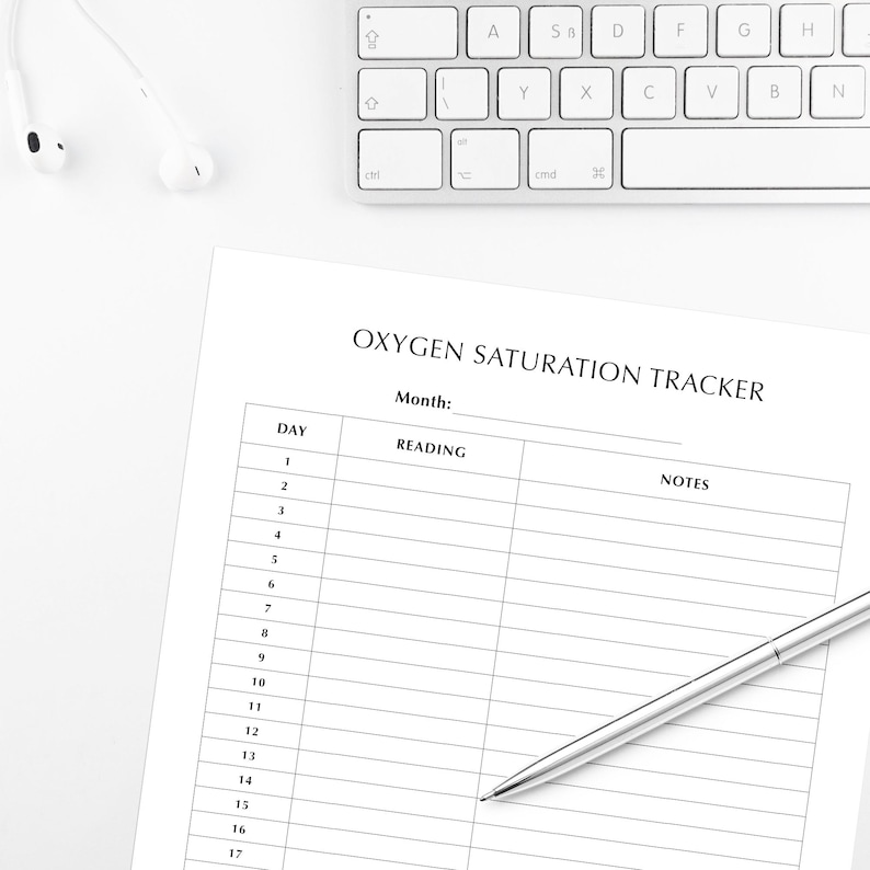 Oxygen Saturation Tracker Printable, Monthly Spo2 Log, Daily Oxygen ...
