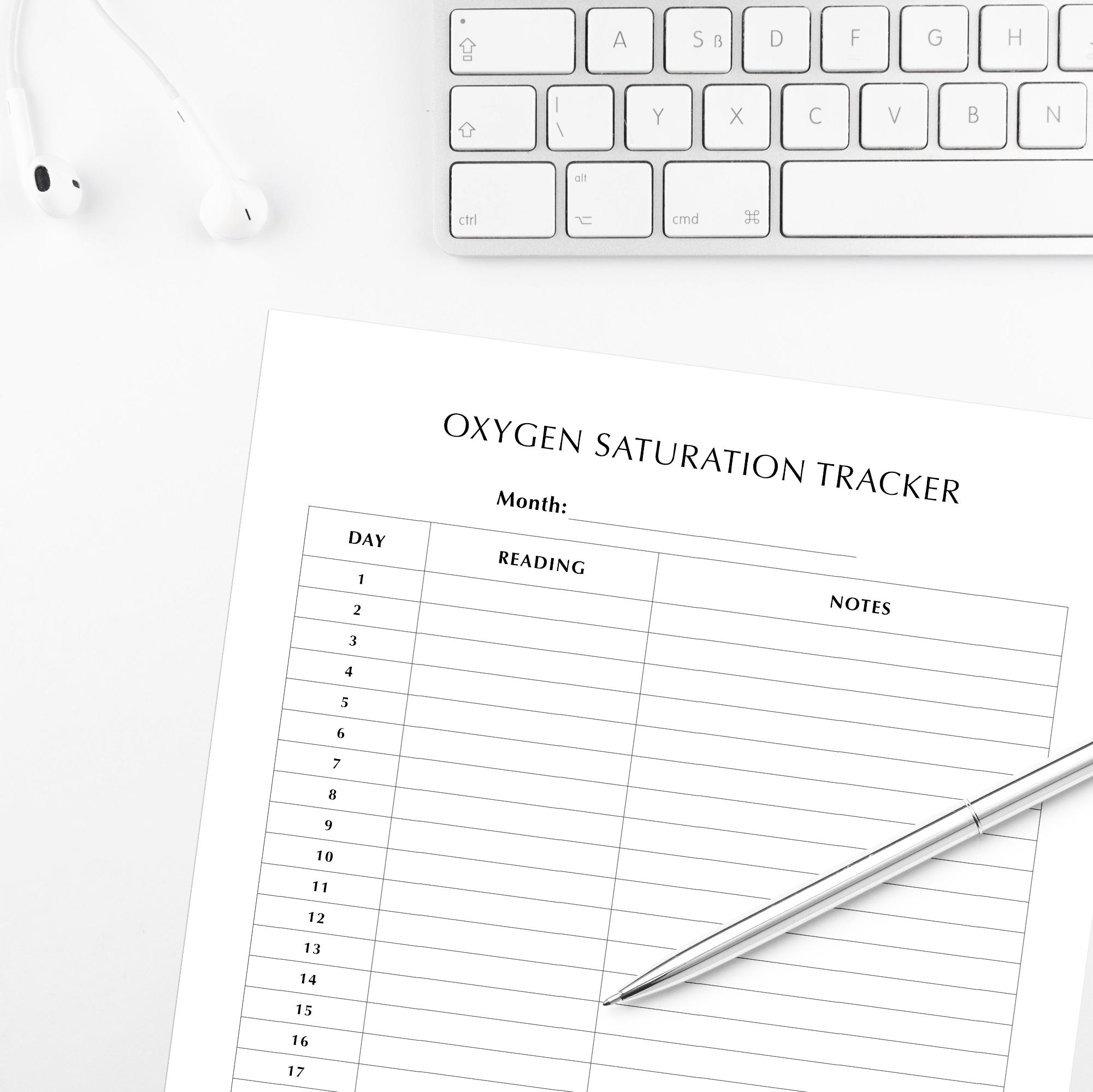 Spo2 Log Template Oxygen Saturation Tracker Printable, Monthly Spo2 Log, Daily Oxygen ...
