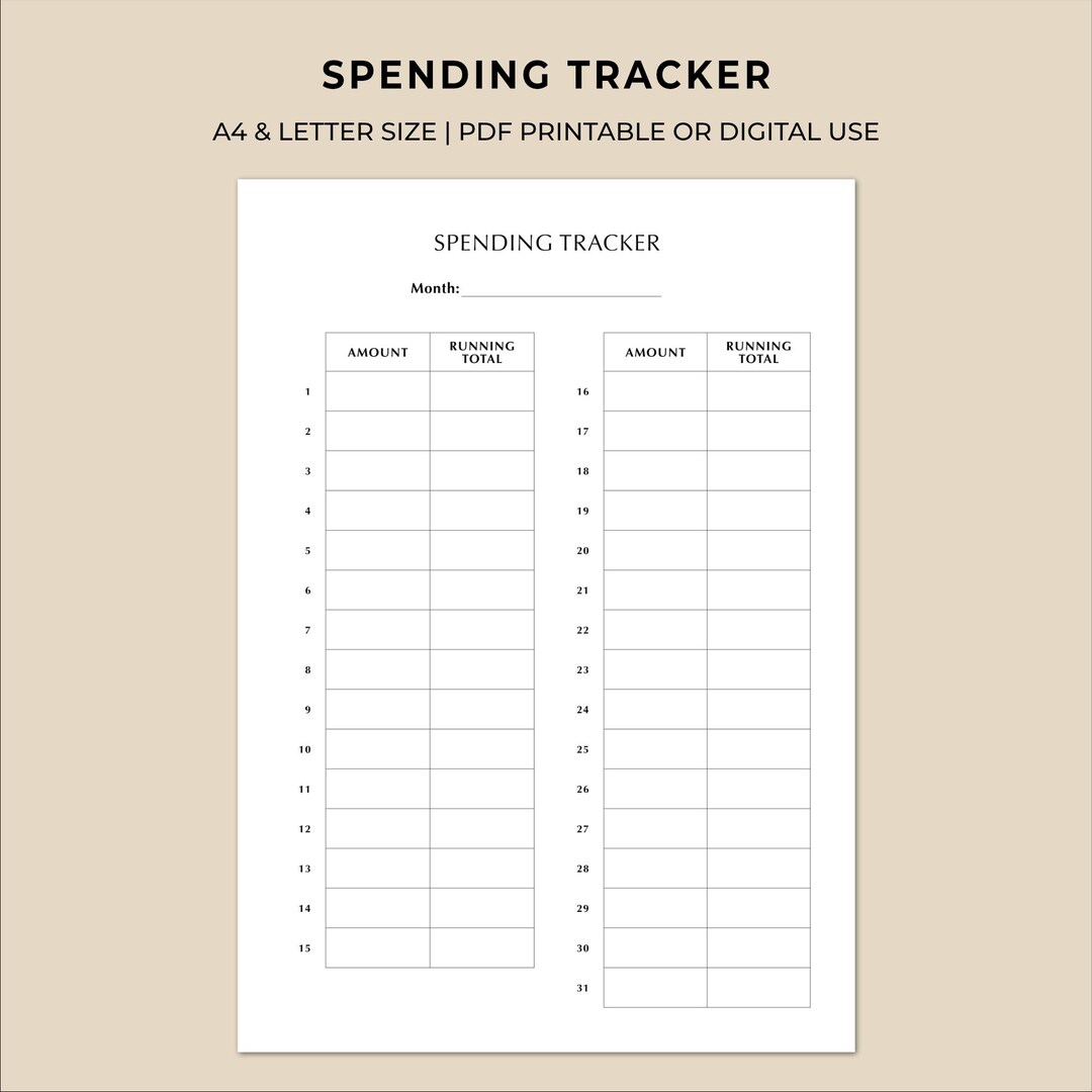 Spending Tracker Printable | Daily Expense Log With Running Total ...