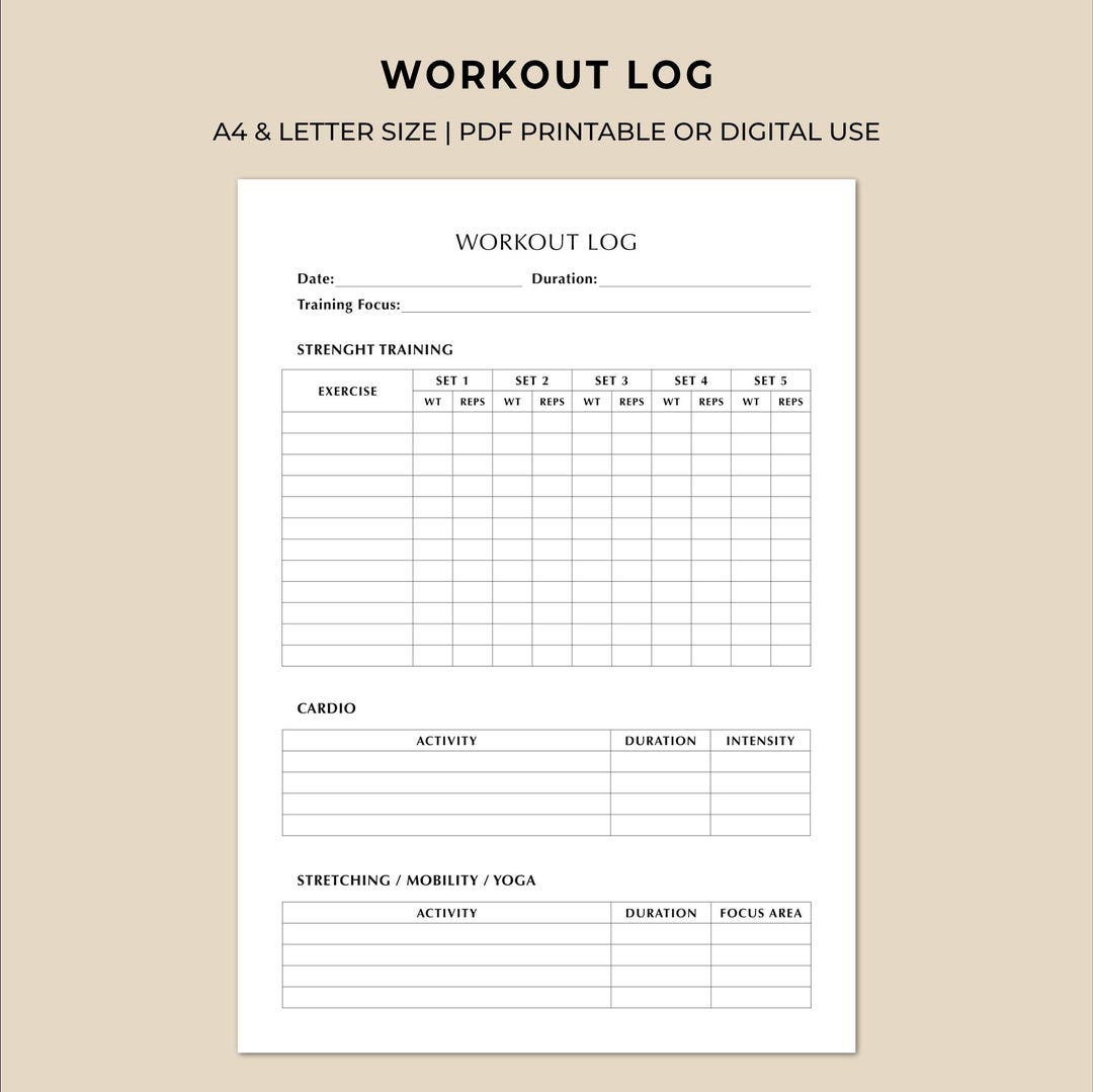 Stretchng Log Workout Log Printable | Strength Training, Cardio & Stretching Log ...