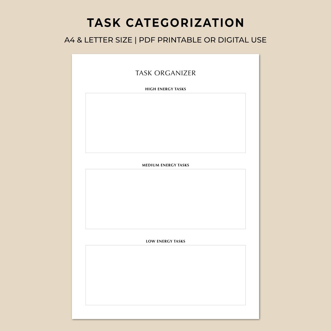 Task Organizer by Energy Level | High Medium Low Energy Tasks ...