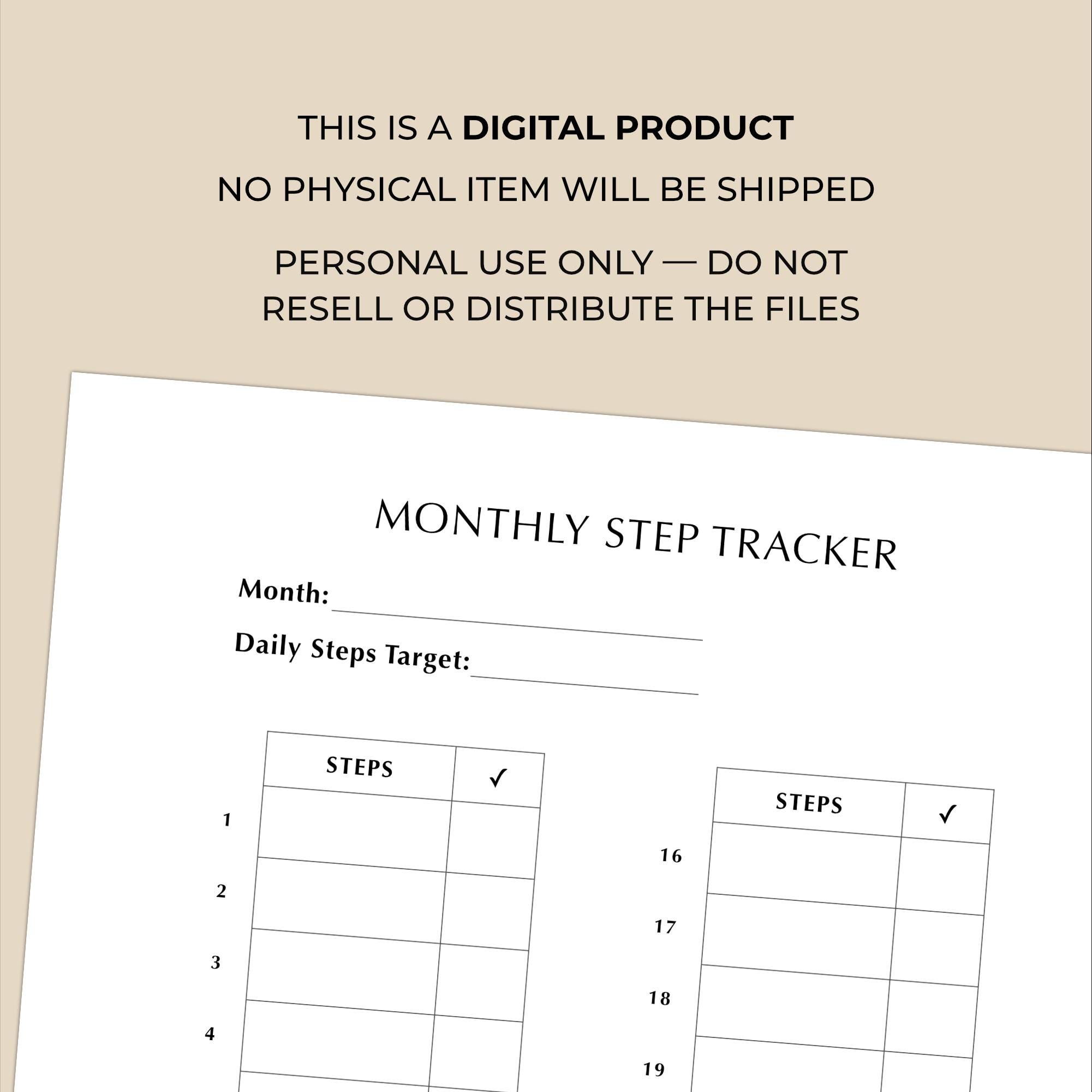 Monthly Step Tracker Printable | Daily Steps Log for Walking & Fitness ...