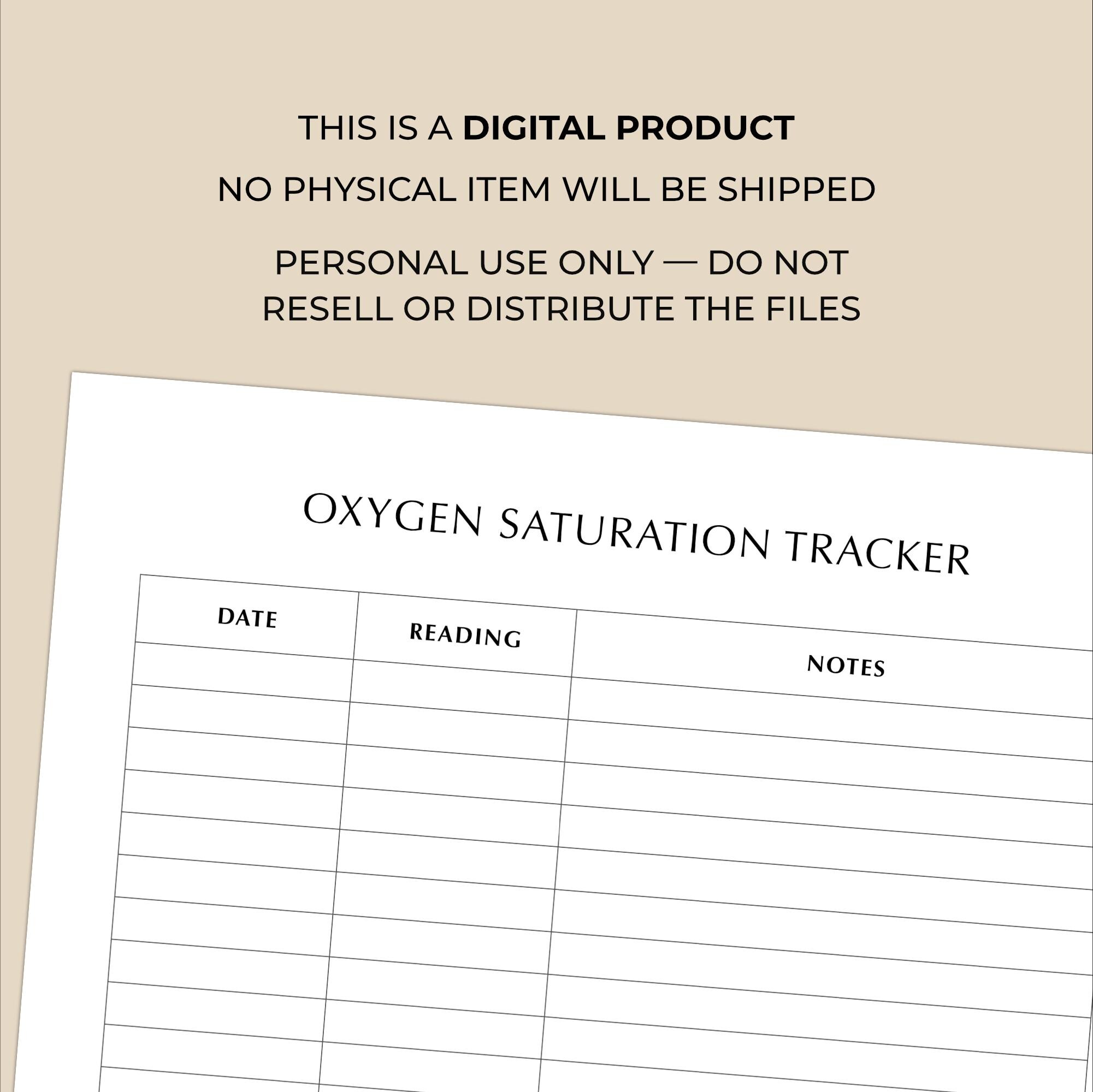 Oxygen Saturation Log Printable, Spo2 Tracker, Pulse Oximeter Log ...