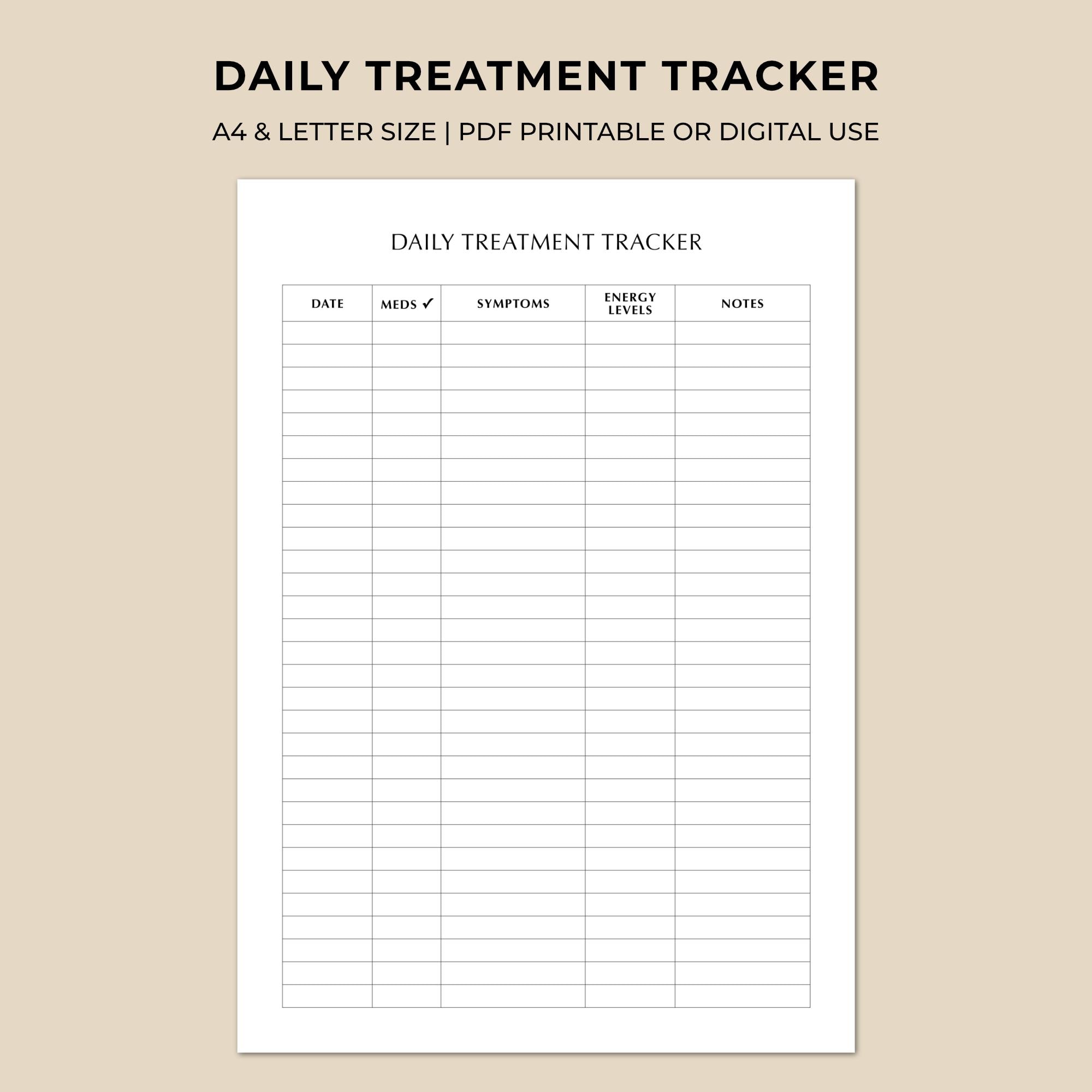 Daily Treatment Tracker Printable, Recovery & Medication Log, Symptom ...