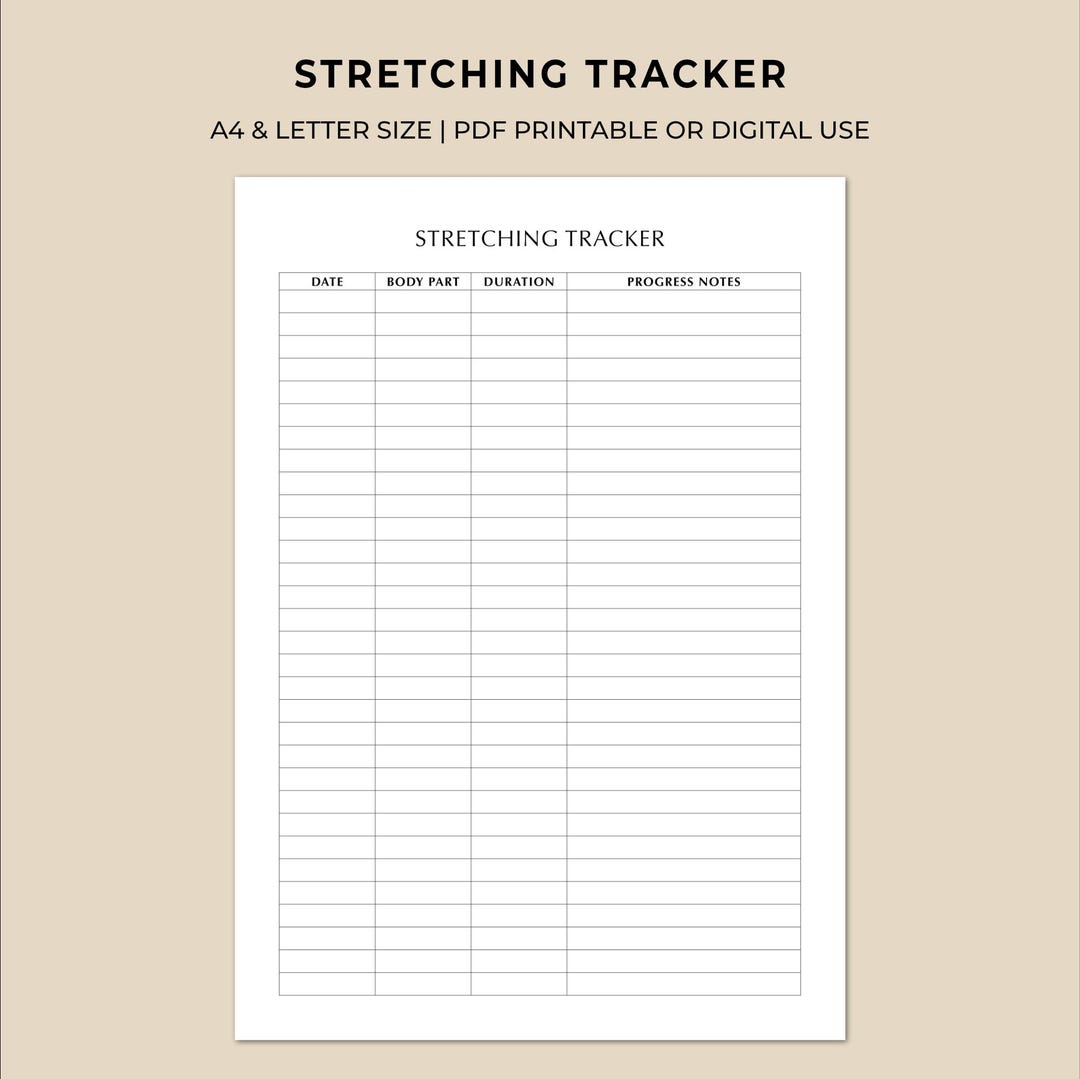 Stretchng Log Stretching Tracker Printable | Flexibility Log | Stretching Routine ...