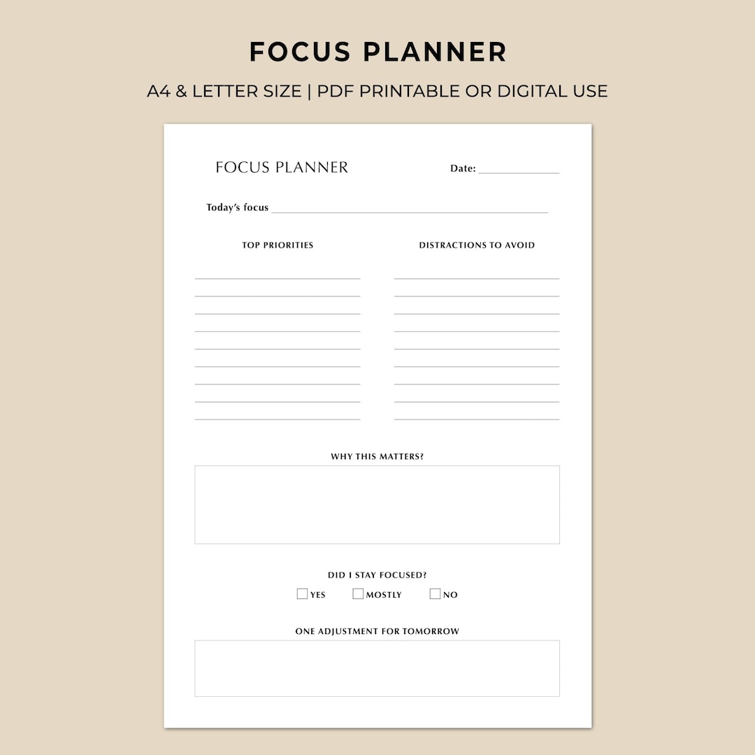 Daily Focus Planner Printable | Productivity & Distraction Control ...