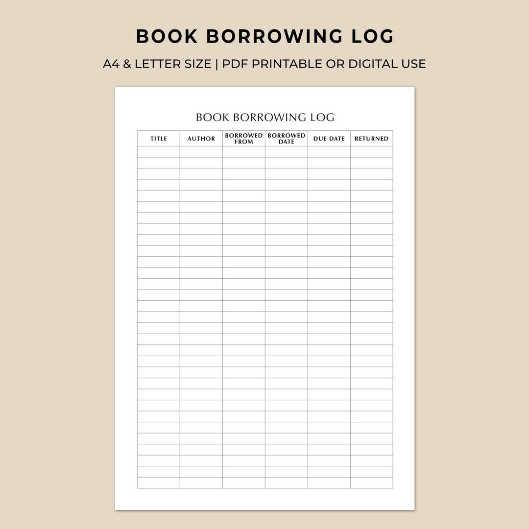 Book Borrowing Log Printable | Library Tracker | Reading Organizer - Etsy