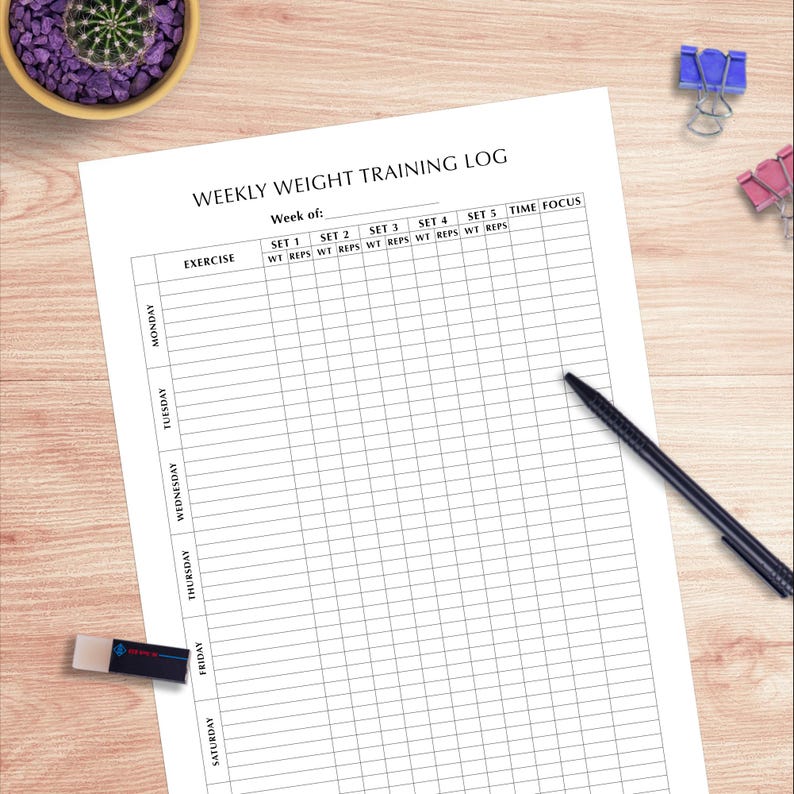 Strength Straining Log Printable Weekly Weight Training Log Printable | Strength Training Workout ...