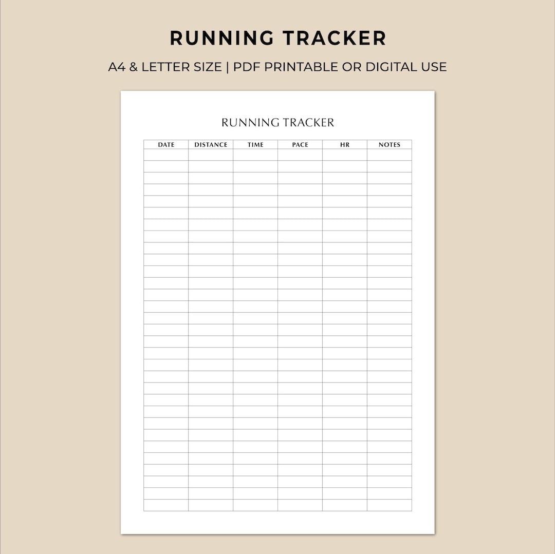 Distance Tracker Fill In Running Tracker Printable | Running Log for Distance, Pace & Heart Rate ...