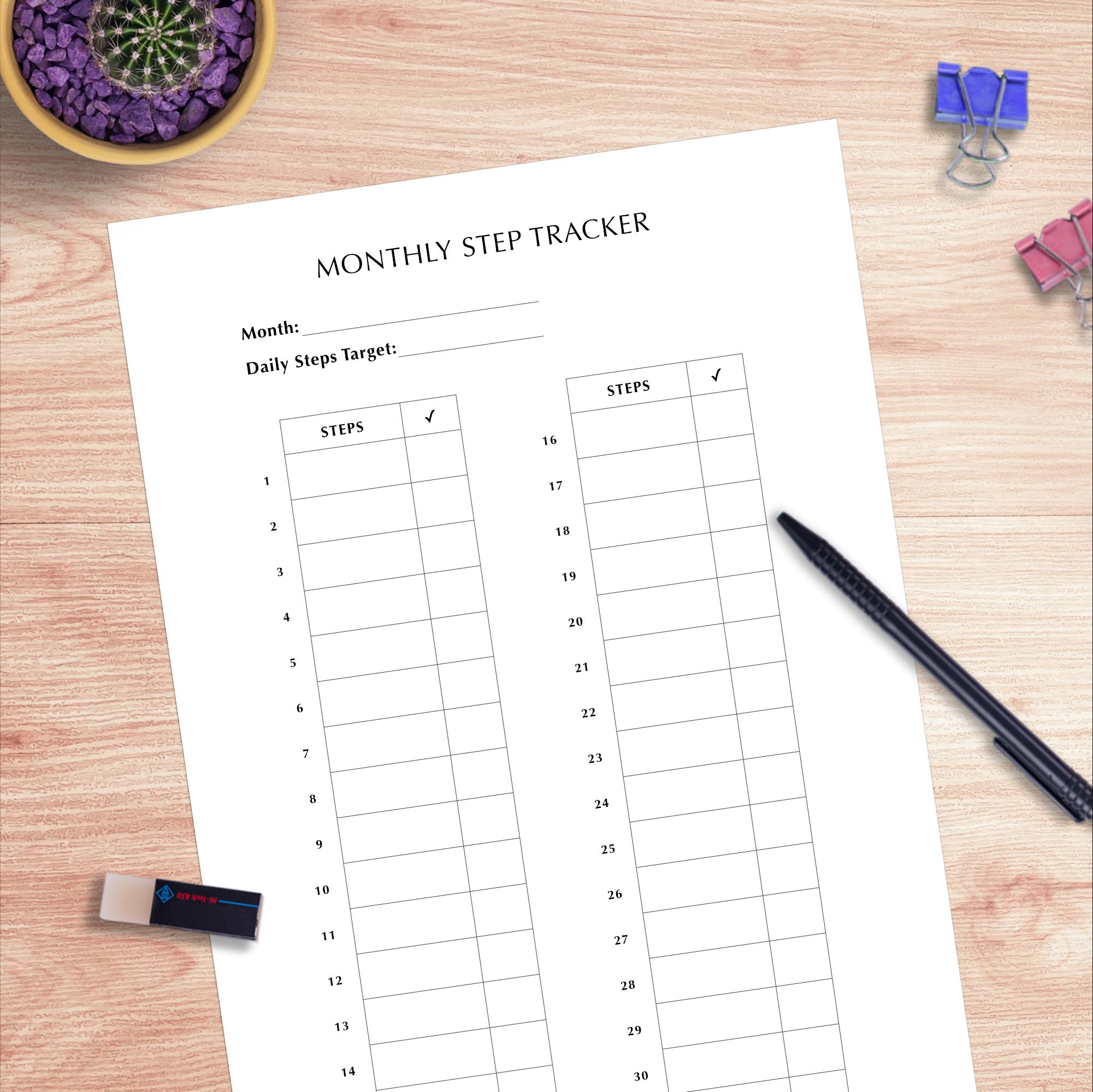 Step Tracker Worksheet Monthly Step Tracker Printable | Daily Steps Log for Walking & Fitness ...