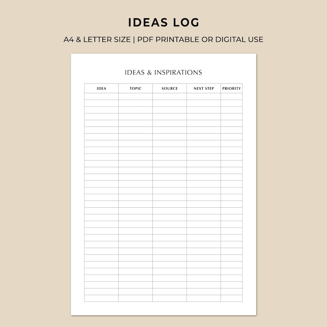 Ideas Log Example Ideas Log Printable | Idea & Inspiration Tracker | Brainstorming ...