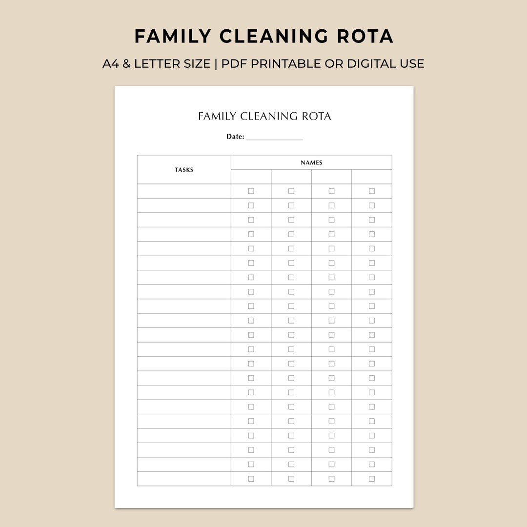 Family Cleaning Rota Printable | Household Chores Chart | Home Tasks ...