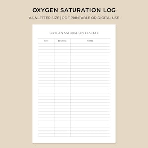 Oxygen Saturation Log Printable, SpO2 Tracker, Pulse Oximeter Log, Oxygen Level Record, Health Monitoring