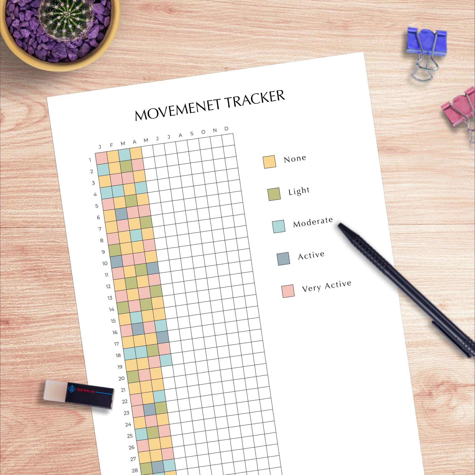 Movement Tracker Printable | Color Pixel Daily Movement & Activity ...