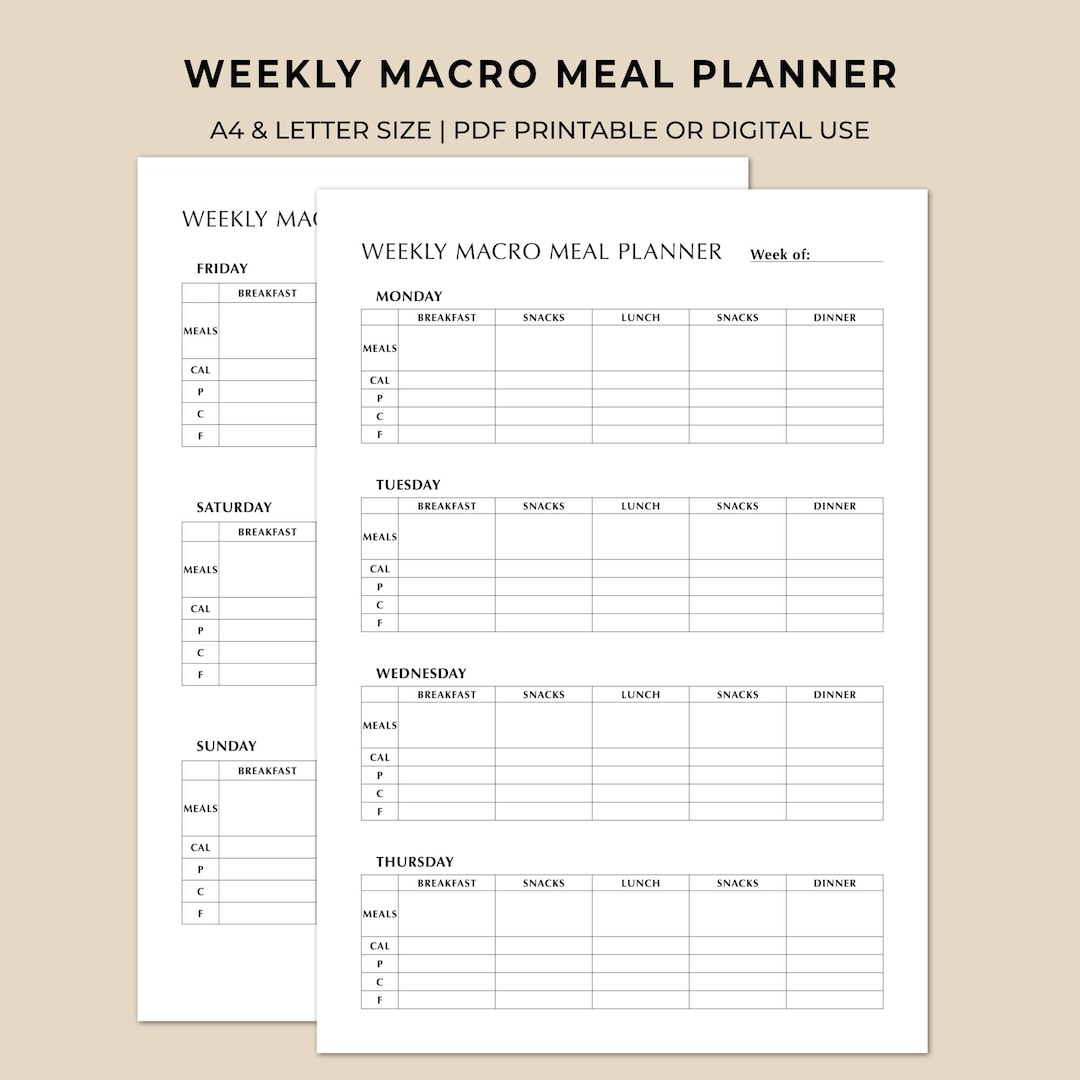 Weekly Macro Meal Planner Printable | Calories & Macros Meal Planning ...