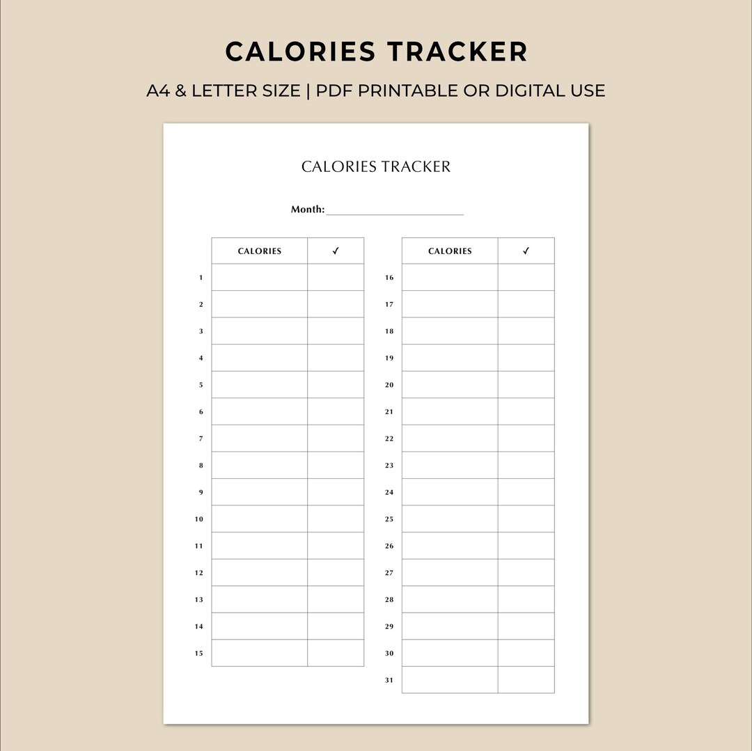 Daily Calories Tracker Printable | Monthly Calorie Log | Food Awareness ...