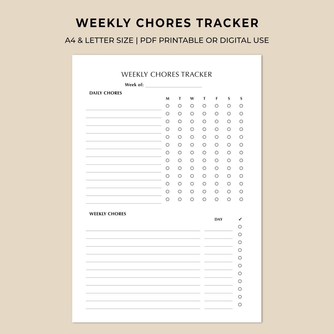 Weekly Chores Tracker Printable | Daily Cleaning Checklist | Home ...