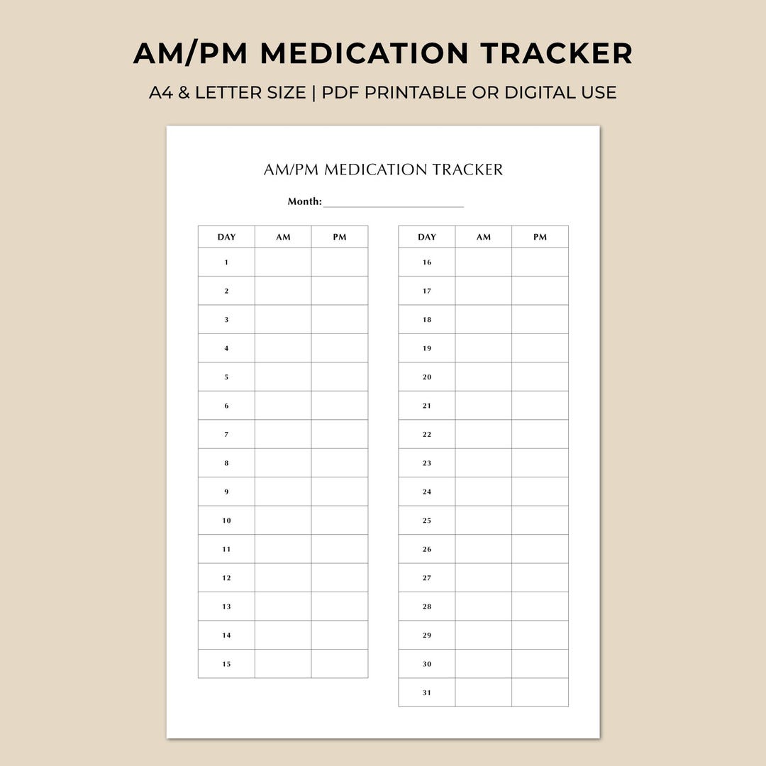 AM PM Medication Tracker Printable, Daily Pill Tracker, Morning Evening ...