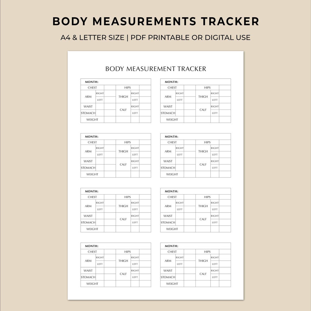 Body Measurements Tracker Printable | Monthly Measurement Log for ...