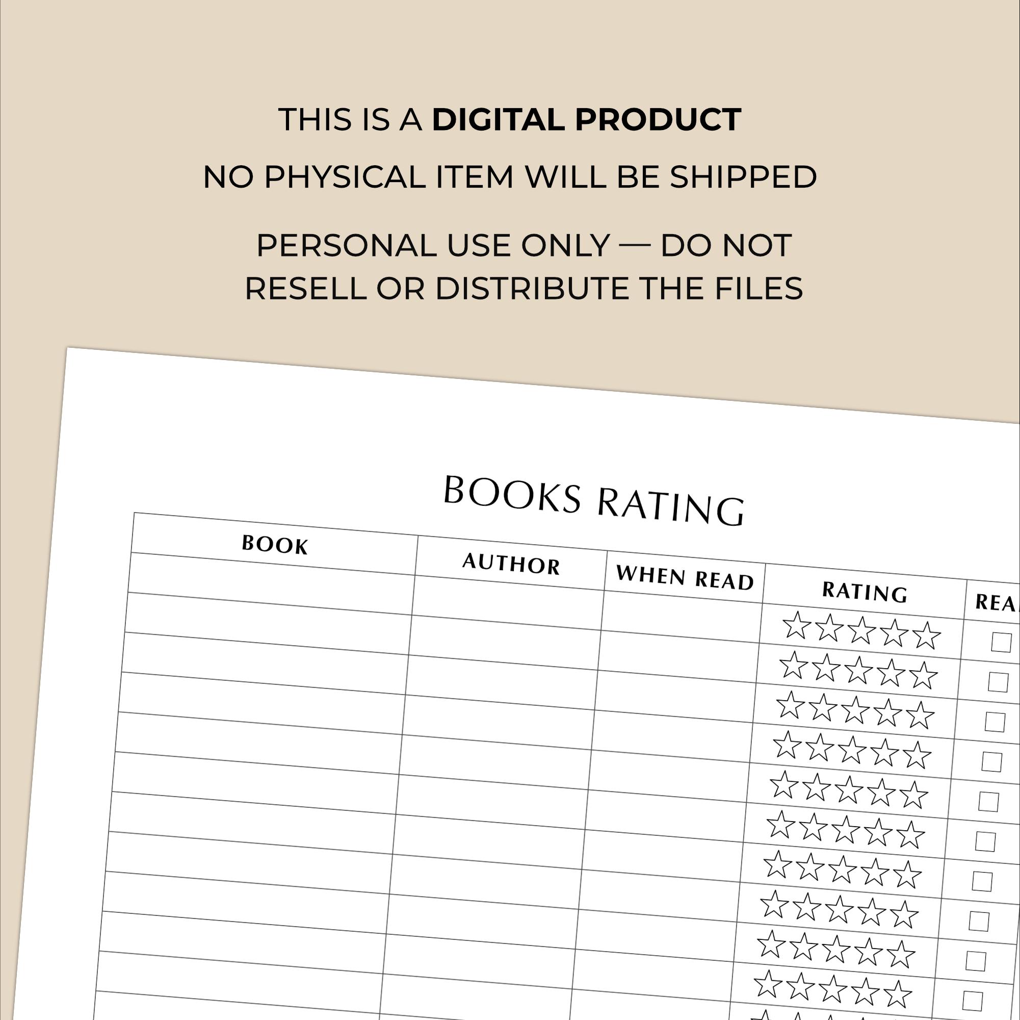 Review Log Books Rating Log Printable, Book Review Tracker, Reading Log With Star ...