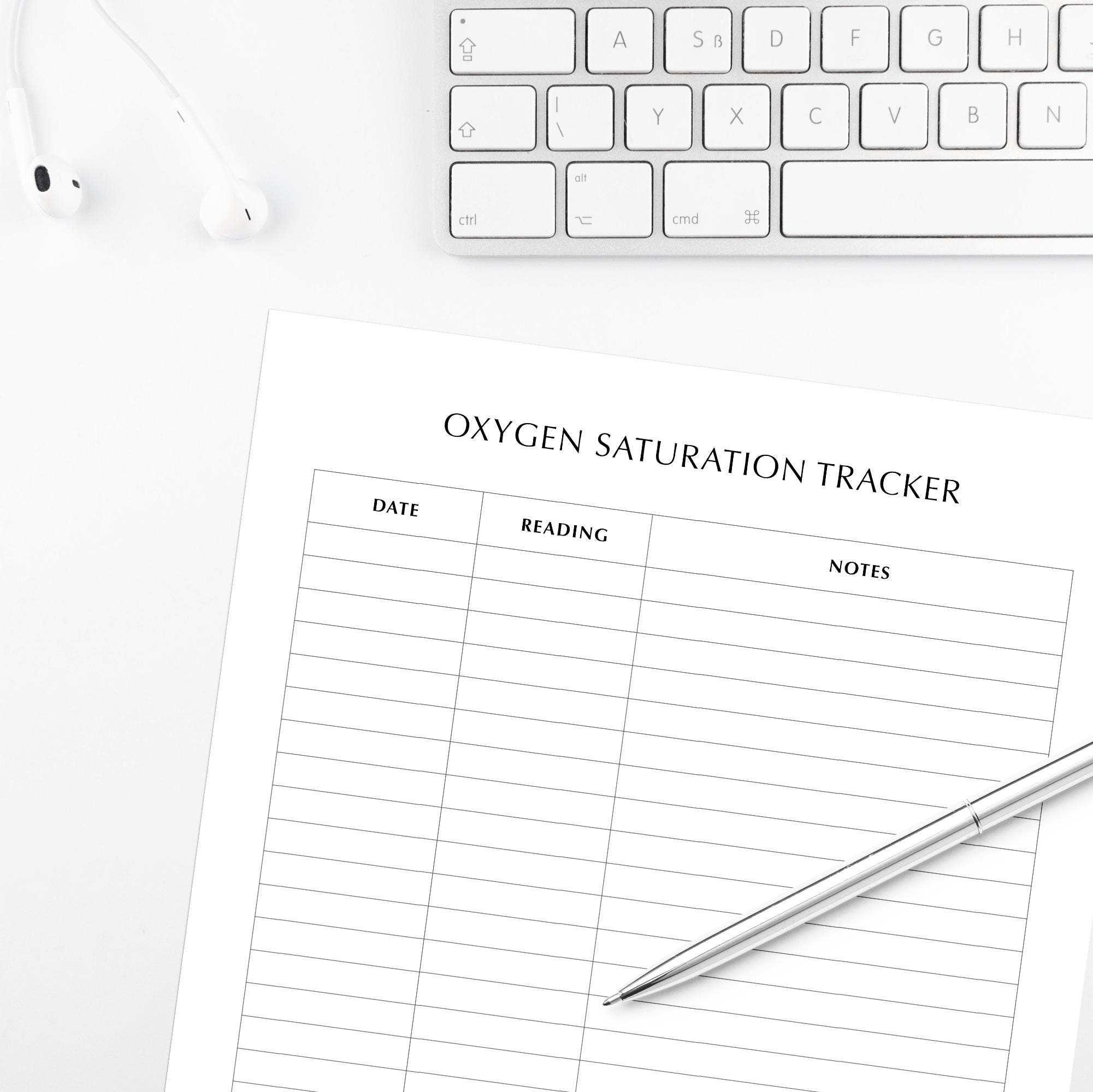 Oxygen Saturation Log Printable, Spo2 Tracker, Pulse Oximeter Log ...