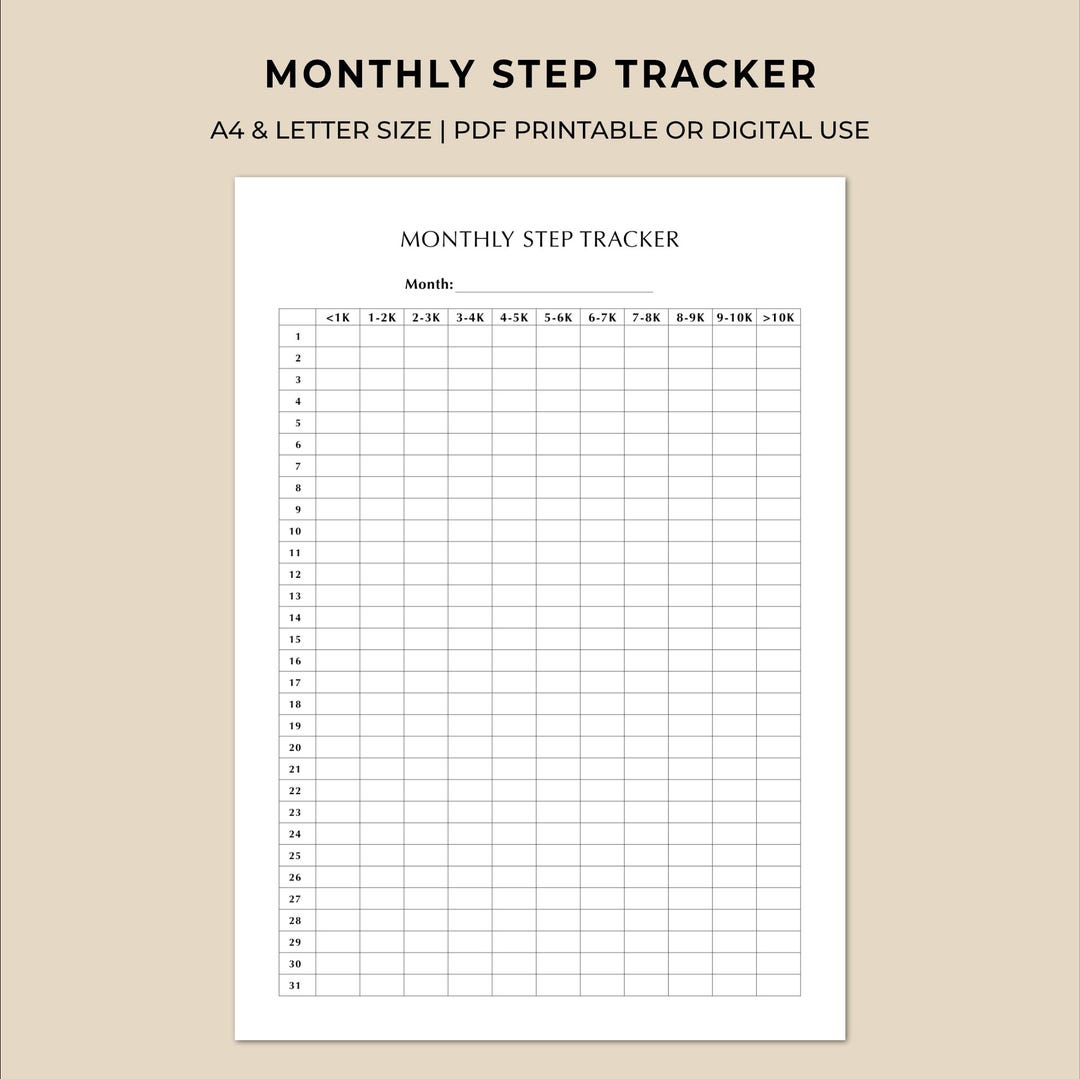 Step Rangs Monthly Step Tracker Printable | Step Range Chart for Walking Goals ...