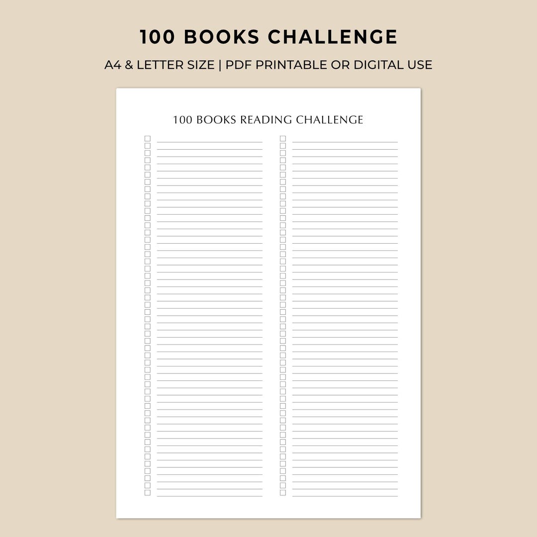 100 Books Reading Challenge Printable | Book Log | Reading Goal Tracker ...