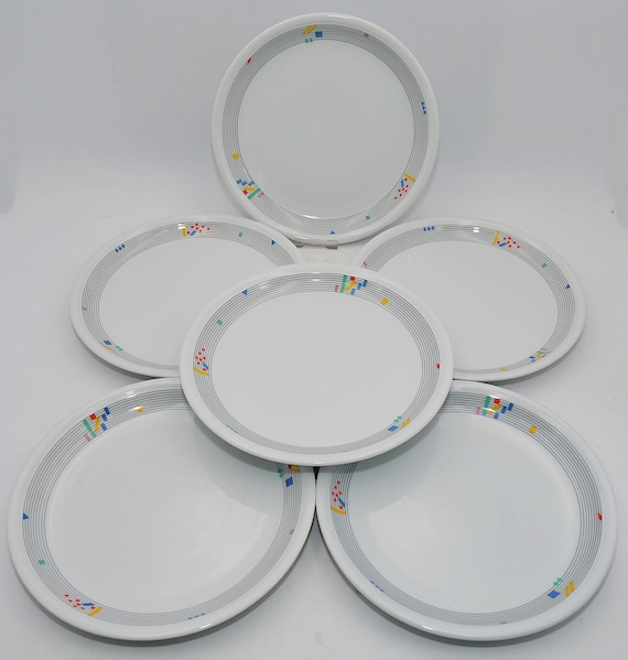 6 Speiseteller Thomas Trend Sunny Speiseteller Thomas Trend Sunny Essteller für 6 Personen , Mid Century Geschirr bunter Rand Teller 6 Stk