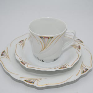 Royal Royal Tettau Etoiles Corsica koffieset, 3-delig porseleinen Tettau Etoiles Corsica kop met bord, Etoiles Corsica servies